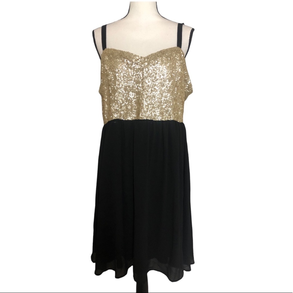 Torrid Sequin Chiffon Party Dress Babydoll Layered Gold Sleeveless Sz 14 - Picture 5 of 15